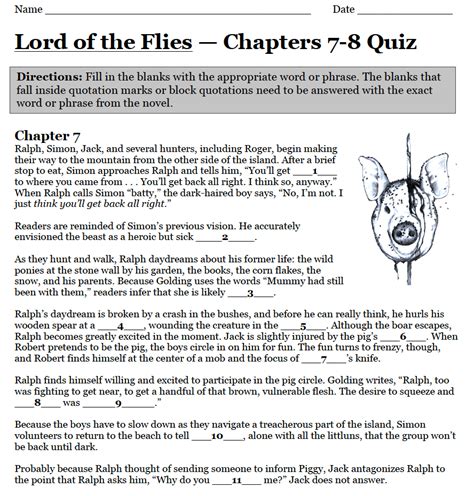 Lord of the Flies: Full Book Quiz: Quick Quiz 